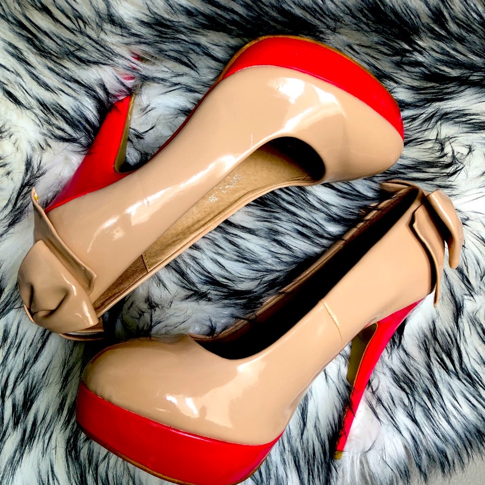Nude High Heels Shoes with Pink accents